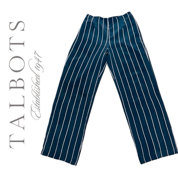 Talbots Silk Navy White Nautical Stripe Wide Leg Pants Side Zip Fully Lined Sz 6 - Picture 11 of 11